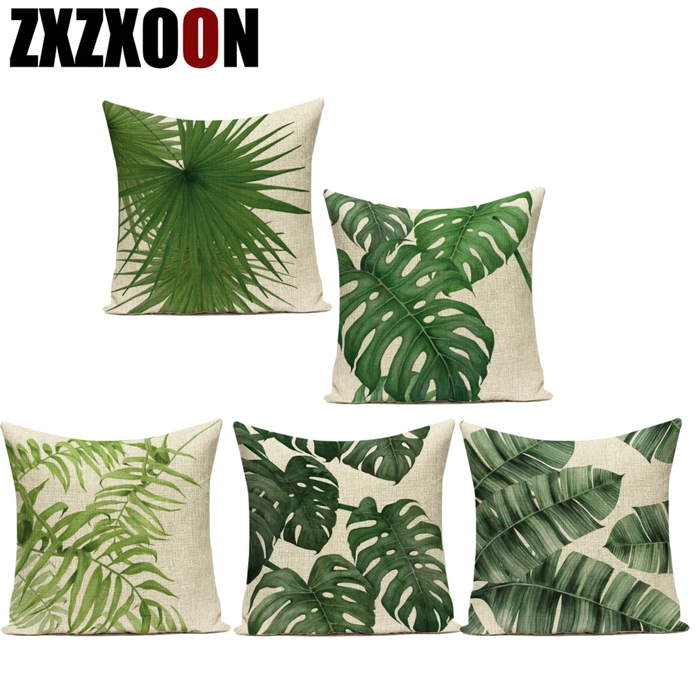 Decorative Pillows Plum Blossom Flower Rainforest Plant Palm Leaf Polyester Pillow Cushion Cover