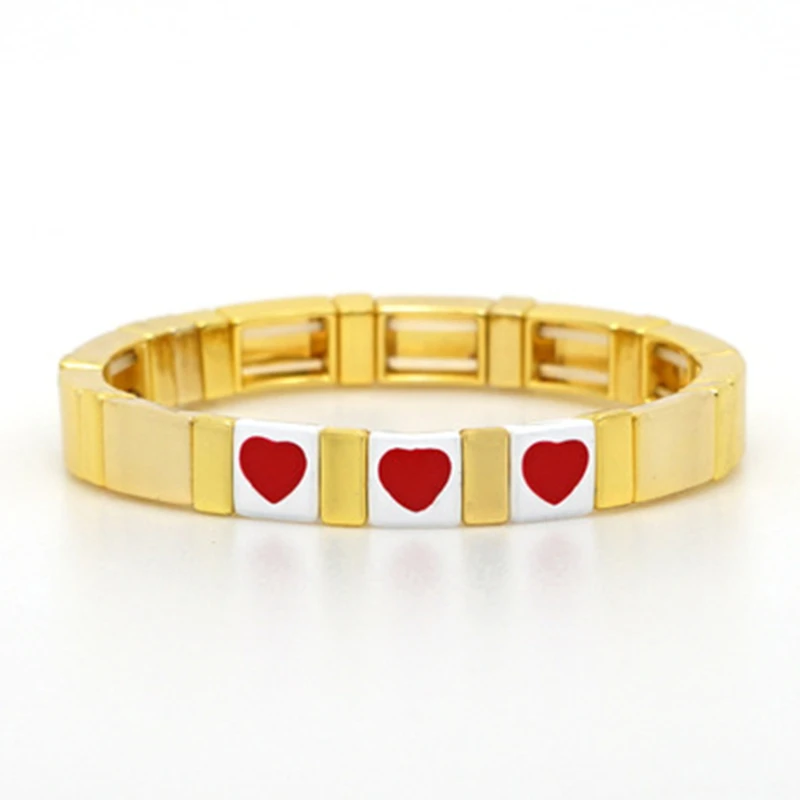 Letter LOVE Bohemia Ins Handmade Charm Enamel Rainbow Tile Bracelet Women Colorful Painted Metal Bracelets Wholesale Jewelry - Metal Color: HDB047-23
