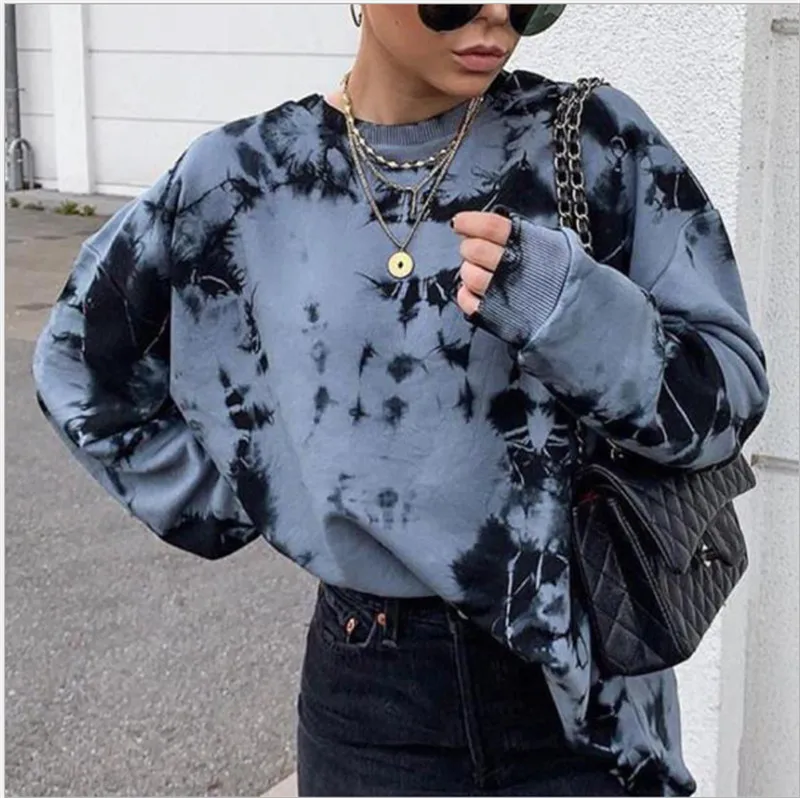 

Loose Hoodie Women Tie Dye Printed Pullovers Tops Autumn Casual Long Sleeve Crew Neck Loose Fit Sweatshirts Oversize Clothing
