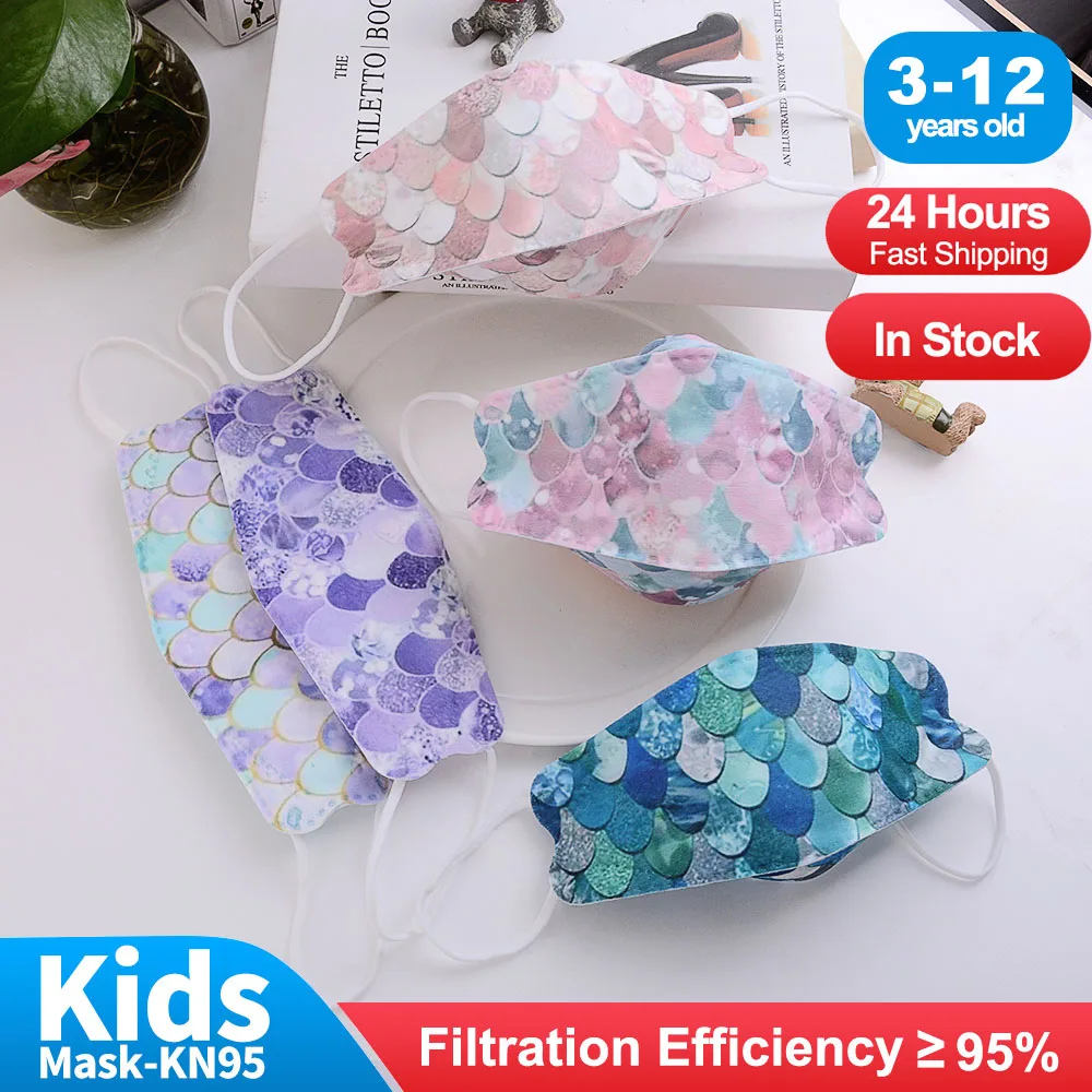 Mascarilla KN95 FFP2 para niños de 3 a 12 años, máscara facial con estampado de escamas de peces, FPP2, ce