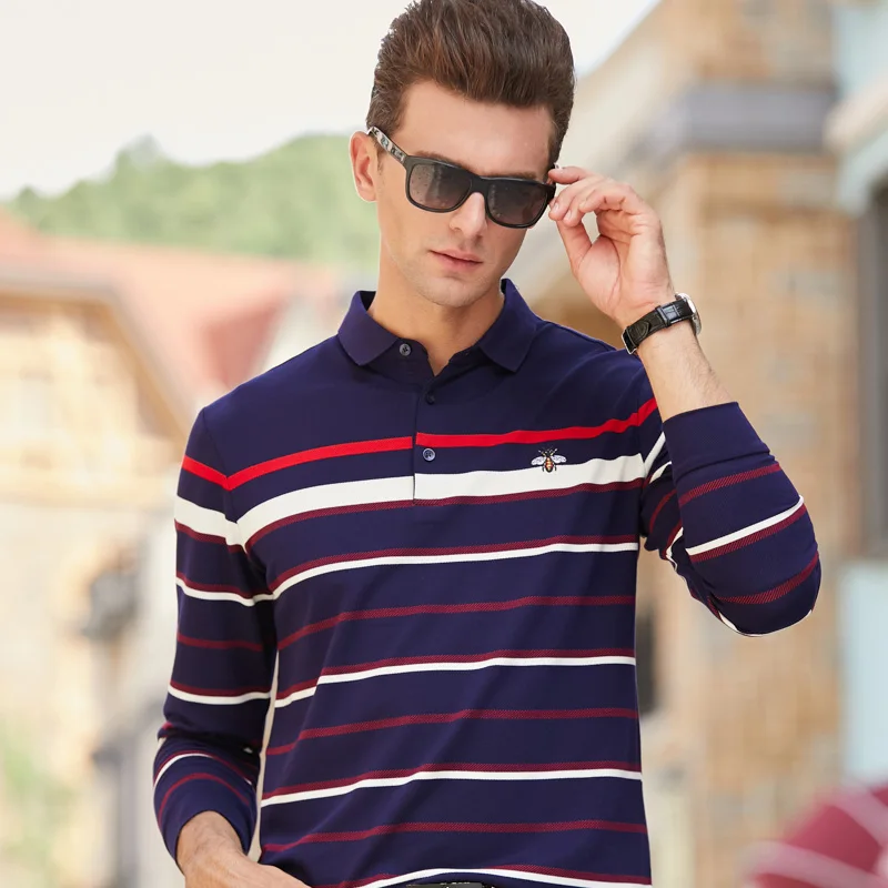 Стиль Мода хлопок с длинным рукавом поло для мужчин в полоску Camisa Masculina Polo одежда Повседневная Бизнес Homme анти-пиллинг