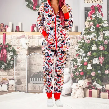 

SFIT Christmas Women Pajamas Set Cotton Sleepwear Long Lattice Pants + Xmas Print T-Shirt Pyjamas Women Clothes Winter Pijamas