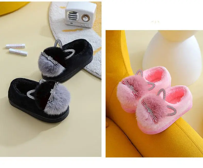 children's shoes for high arches Children's Slippers Winter Kids Cotton Shoes Winter Warm Pink Furry Rabbit Ears Pattern Non-slip Baby Girl Slippers Kids Shoes extra wide fit children's shoes