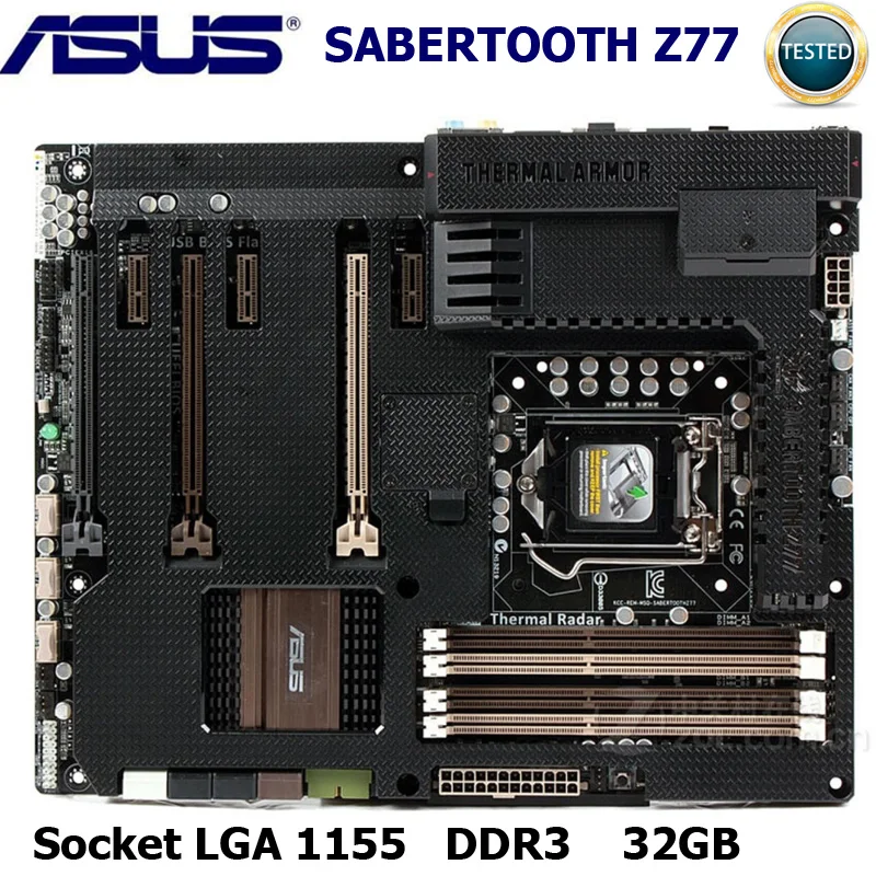 Материнская плата ASUS SABERTOOTH Z77 DDR3 LGA 1155 PCI-E 3 0 32 Гб Core i7/Core i5/Core i3 Intel б/у десктопная