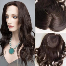 

Jewish Topper European Human Hair Silk Base Topper with Clip ins Wavy Kosher Sheitels Hairpiece Black Brown Color 8x8 inch Size