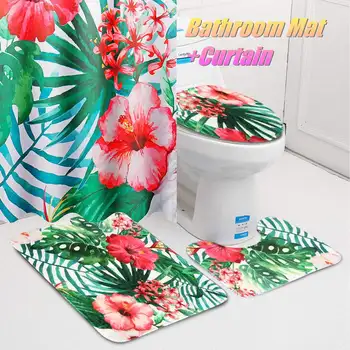 

4Pcs Waterproof Shower Curtain +Non-slip Bathroom Rug+Toilet Cover+Bath Mat SET
