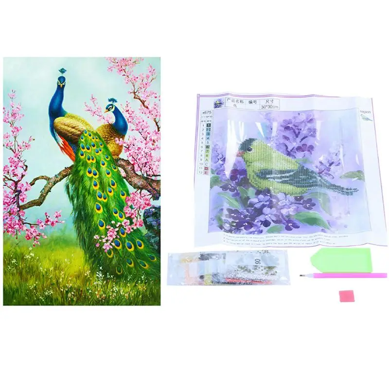 DIY 5D Diamond Embroidery Painting Cross Stitch Kit Flower Animal Peacock Plum Blossom Green &amp Little Bird | Дом и сад
