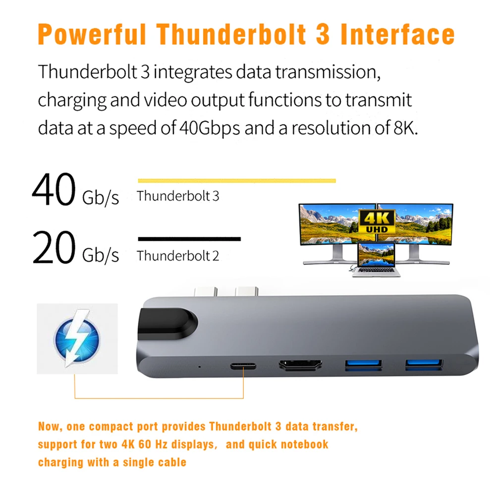 USB-C док-станция двойной type-C концентратор к HDMIRJ45 Gigabit Ethernet порт lightning 3 конвертер пять в одном