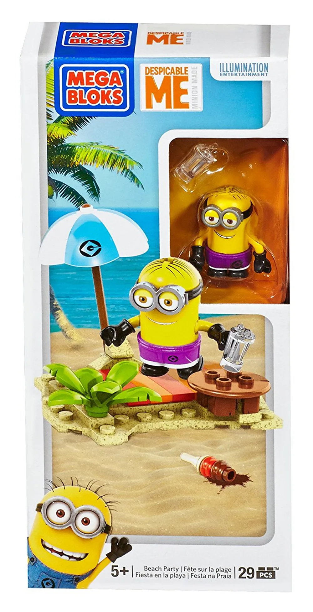 Despicable Me Beach Party Set, One buildable Minion character with ice cream cone accessory By Mega Bloks 29pcs/pzs -5years old