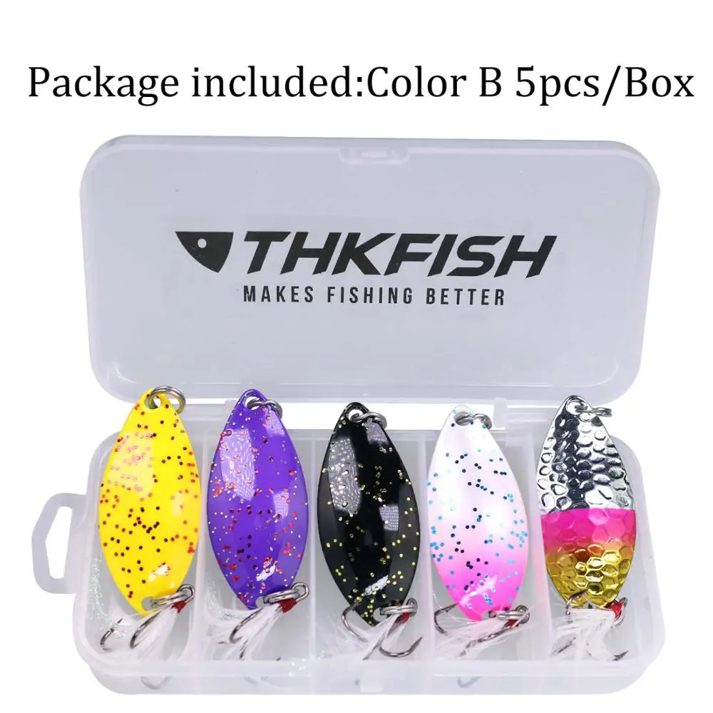 5pcs Color B 5 шт./кор. металлическая блесна, приманка блесна приманка для ловли рыбы, твердая приманка 14g 1/2oz кристивомера Блестки Ложка и головной повязкой с пером Рыболовные Снасти блесны - Цвет: 5pcs Color B