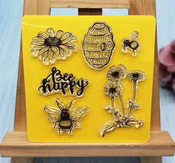 

Bee & happy transparent silicone seal mold honeycomb flower clear stamp for DIY scrapbook album greeting card paper crafts