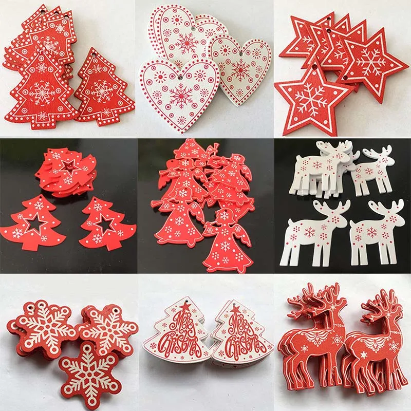 10 шт., роскошные украшения, Рождественское украшение для дома, белая деревянная елка/олень, сделай сам, подвесная подвеска, веселое Рождество, Год, Navidad - Цвет: Random