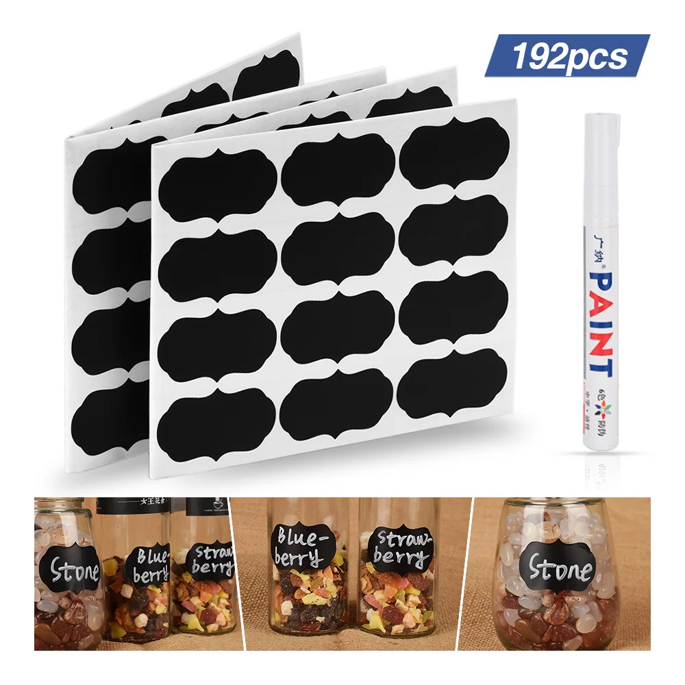 

192pcs Lables Jar Stickers Kitchen Storage Bottle Jam Organizer Blackboard Stickers Label Tag Home Removable Spice Sticker Decor