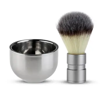 

TINKSKY Badger Hair Shaving Brush with Double Layer Stainless Steel Shave Bowl Mug Heat Insulation Shaving Mug Bowl