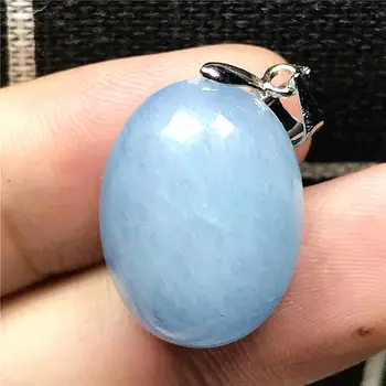 

Necklace Pendant Natural Ocean Blue Aquamarine Beads Jewelry For Woman Lady Man Love Crystal Silver 20x15x9mm Beads Stone AAAAA