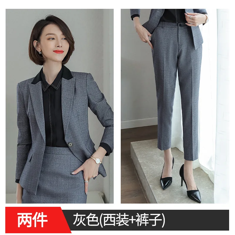 Pants suit Женский костюм осень-зима Новая мода с длинными рукавами одна застежка Талия Профессиональный темперамент короткая юбка из двух частей - Цвет: Pants suit