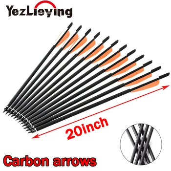 

6/12/24Pcs 20 inch carbon Arrow for crossbow With 4" vanes Feather and Replaced Arrowheads for arrows for bow
