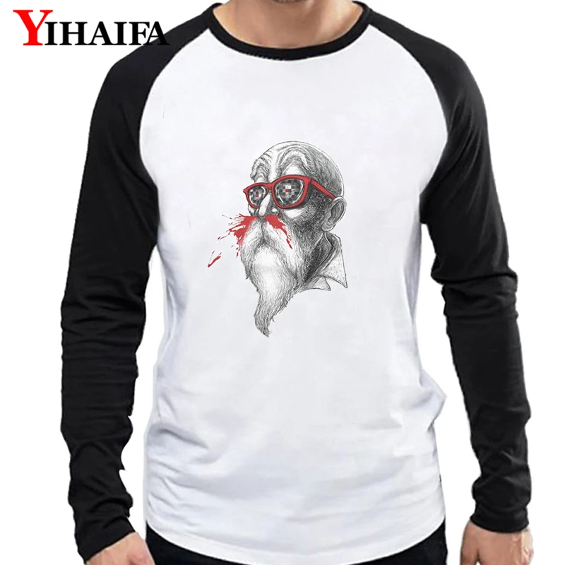

Men Long Sleeve T Shirts 3D Graphic Tees Funny Master Roshi Printed White Anime Tee Tops Harajuku Plus Size T-shirt