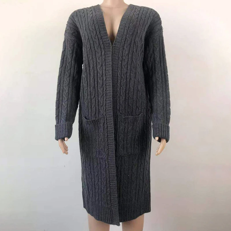 Long women cardigan coat vintage korean casual knitted sweater women loose pocket white autumn winter jumper clothes 2020 DR2240 (28)