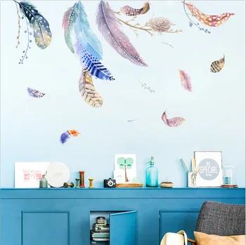 

2pcs Colored Feathers Wall Sticker for Kids room Baby room Bedroom DIY Vinyl Wall Decals Eco-friendly Art Wall Murals Home Decor