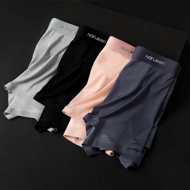 Nanjiren Men Underwear Flat Pants ice Silk Dry Comfortable Breathable Underwear Comfortable Fit Non Marking Men Boxer 3 pairs 4