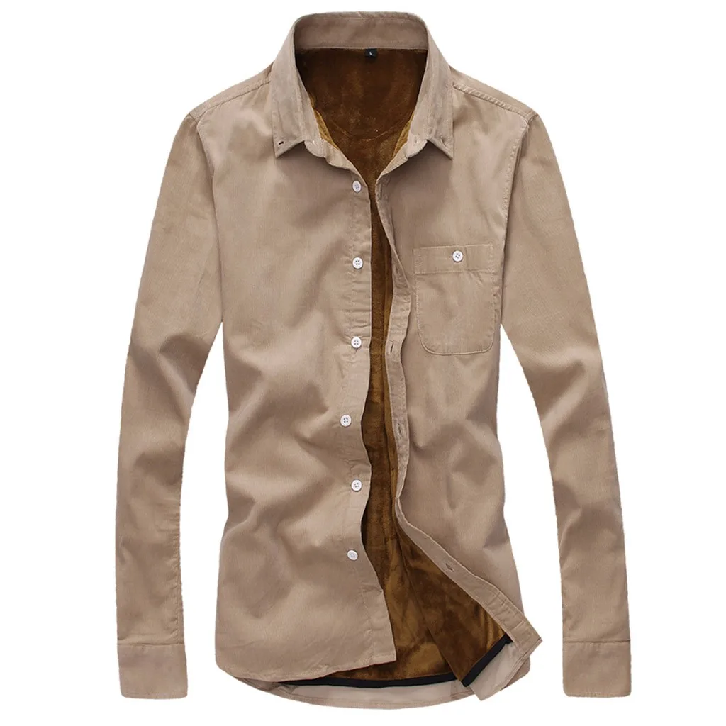 Мужские рубашки camisa, короткий стиль, Вельветовая однотонная теплая рубашка, мужская повседневная приталенная блуза с длинным рукавом, уличная одежда, hombre W1025 - Цвет: Khaki