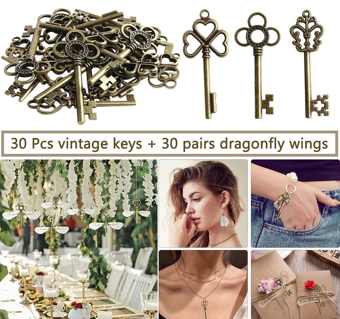 30Pcs Fliegen Schlüssel DIY Handgemachte Accessoires mit Libelle Flügel  Charms Vintage Bronze Skeleton Key Party Hochzeit Bevorzugungen Supplies -  AliExpress