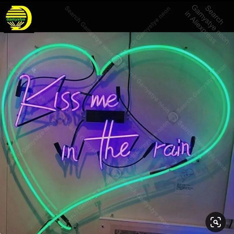 Неоновый светильник Kiss me под дождем настоящая неоновая лампа в форме сердца