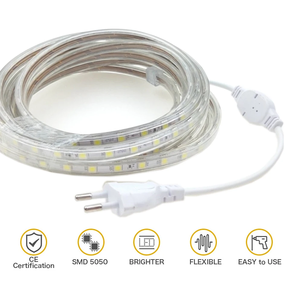 1 комплект Водонепроницаемый IP67 силиконовая трубка 5050SMD AC220V Светодиодные ленты светодиодные ленты длиной 1 м/2 м/3 м/4 м/5 м/6 м/7 м/8 м/9 м/10 м /15 м/25