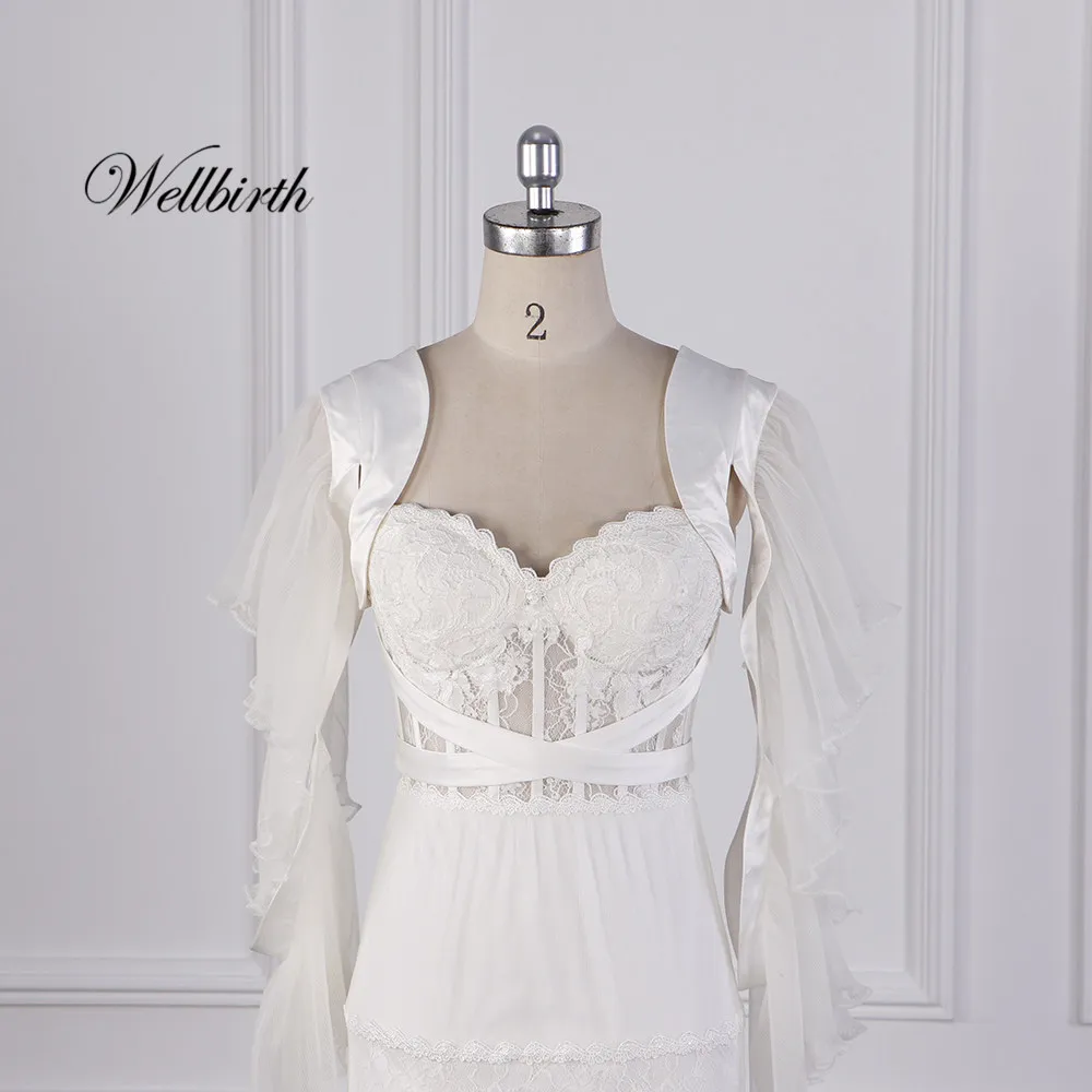 100% реальное изображение Wellbirth Vestido de novia Милая молния сзади с курткой Русалка свадебное платье