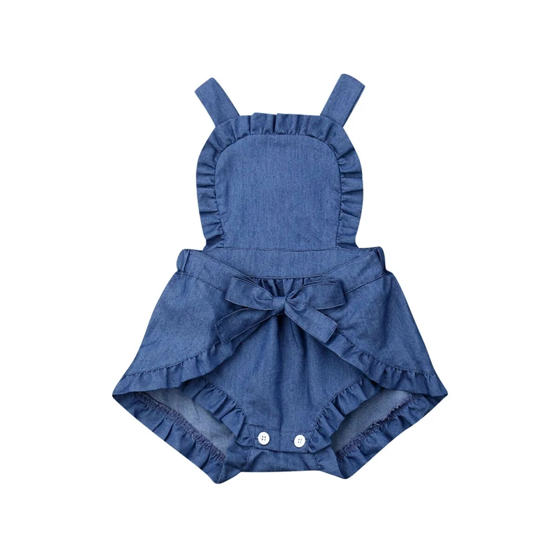 0 24M Newborn Kid Baby Girls Clothes Ruffle Overalls Backless Romper