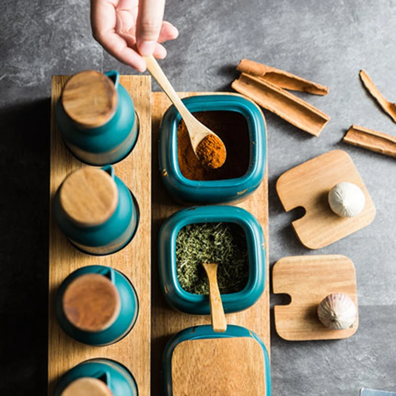Spice Jar Set Marble Ceramic Seasoning Pot For Kitchen Container Accessories Seasoning Rack Salt Sugar Pepper Shaker Storage Box