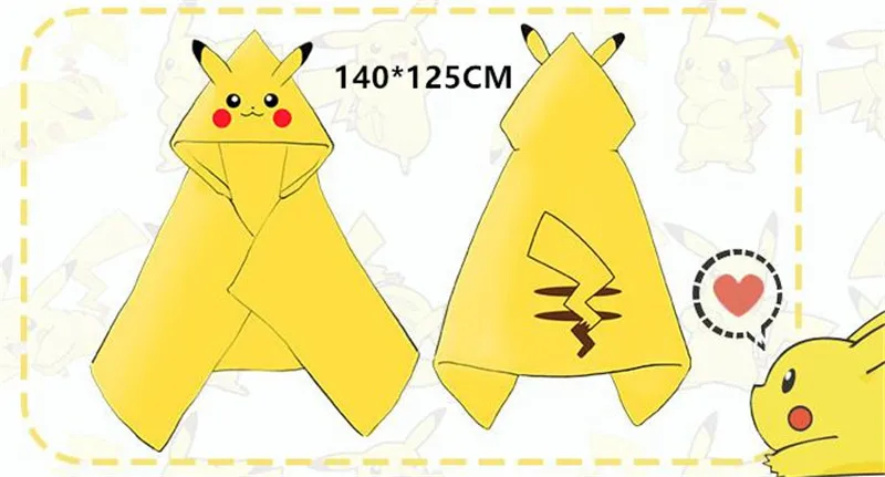 Покемон из японского Аниме Пикачу Jigglypuff плащ костюмы для косплея Dratini Mew фланелевая мантия - Цвет: pikachu