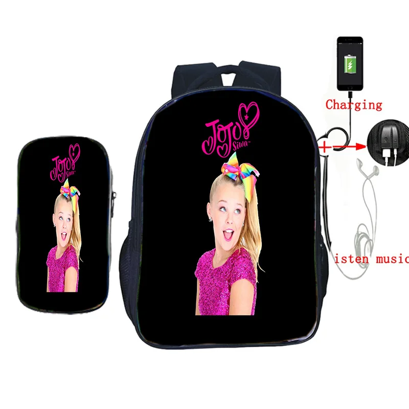 3 2 шт./компл. Jojo Siwa женская школьная сумка USB зарядка Рюкзак для подростков мальчиков девочек винтажный дорожный рюкзак на плечо - Цвет: 3