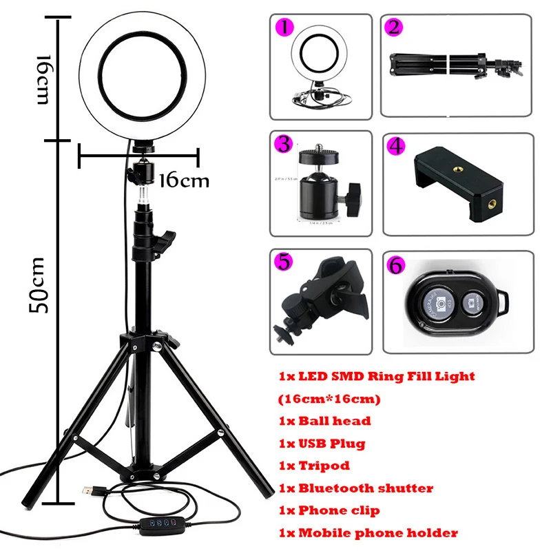 MAMNE LED Ring Light Photo Studio Selfie Dimmable Photography Lighting For Youtube Video Live Streaming Ring lamp With Tripod - Цвет: 05