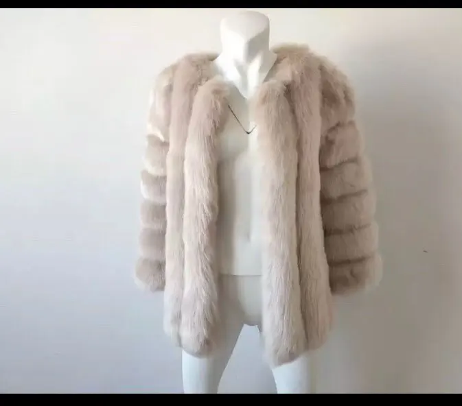 Женская теплая верхняя одежда, Женское пальто из искусственного меха, качественное пальто, имитация меха лисы - Цвет: beige