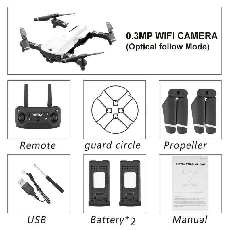 F62 Радиоуправляемый Дрон 4k оптический поток фиксированная высота беспилотный, воздушный складной Wi-Fi четырехосный самолет Квадрокоптер Fpv игрушки для детей - Цвет: White 0.3MP 2B