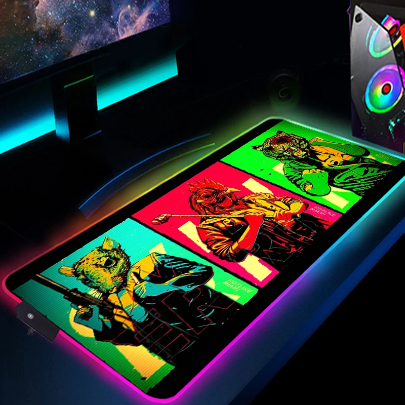 RGB Hotline Miami Mouse Pad XL LED Gaming Keyboard Padmouse Large Gamer Computer Table Pads Anime Game Mousepad 900x400 | Компьютеры и