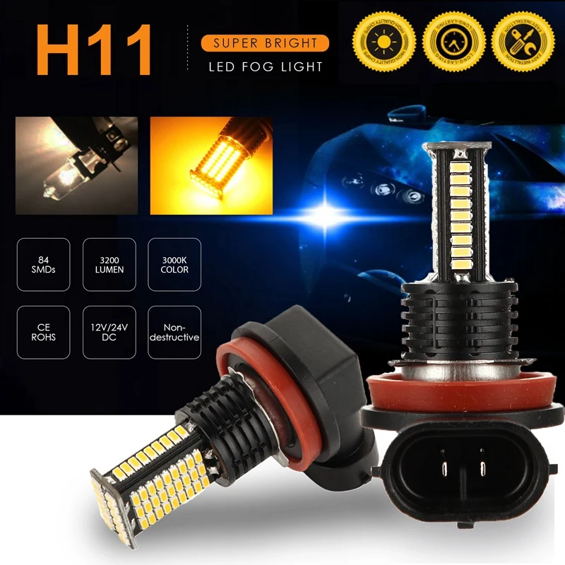 2 шт. светодиодный туман светильник лампы DRL 3200 люмен супер яркий 84 SMD 12V 24V H8 H9 H11