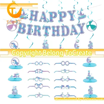 

Hot Dolphin Theme Baby Birthday Party Background Decoration Set Dolphin Birthday Pulling Banner Spiral Tag Photo Glasses