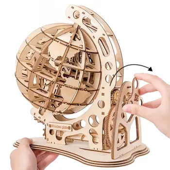 

3D Wooden Globe Puzzle DIY Mechanical Drive Model Transmission Gear Rotate Decor N1HB