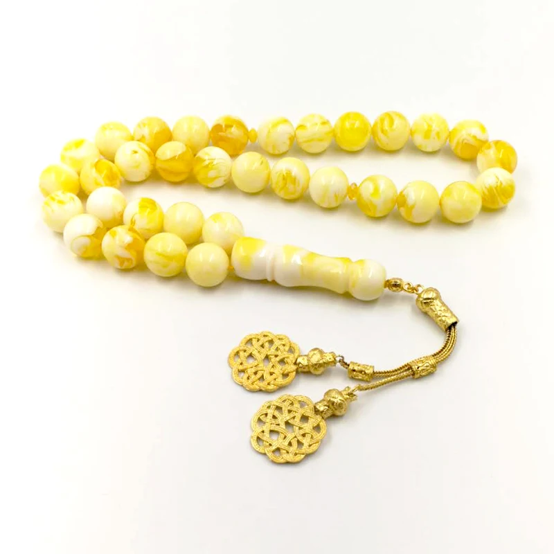 Турецкий Дизайн ambers большой Tasbih 33 смолы бусины желтый цвет tesbih металлические кисточки высокого качества ислам браслеты мусульманские четки