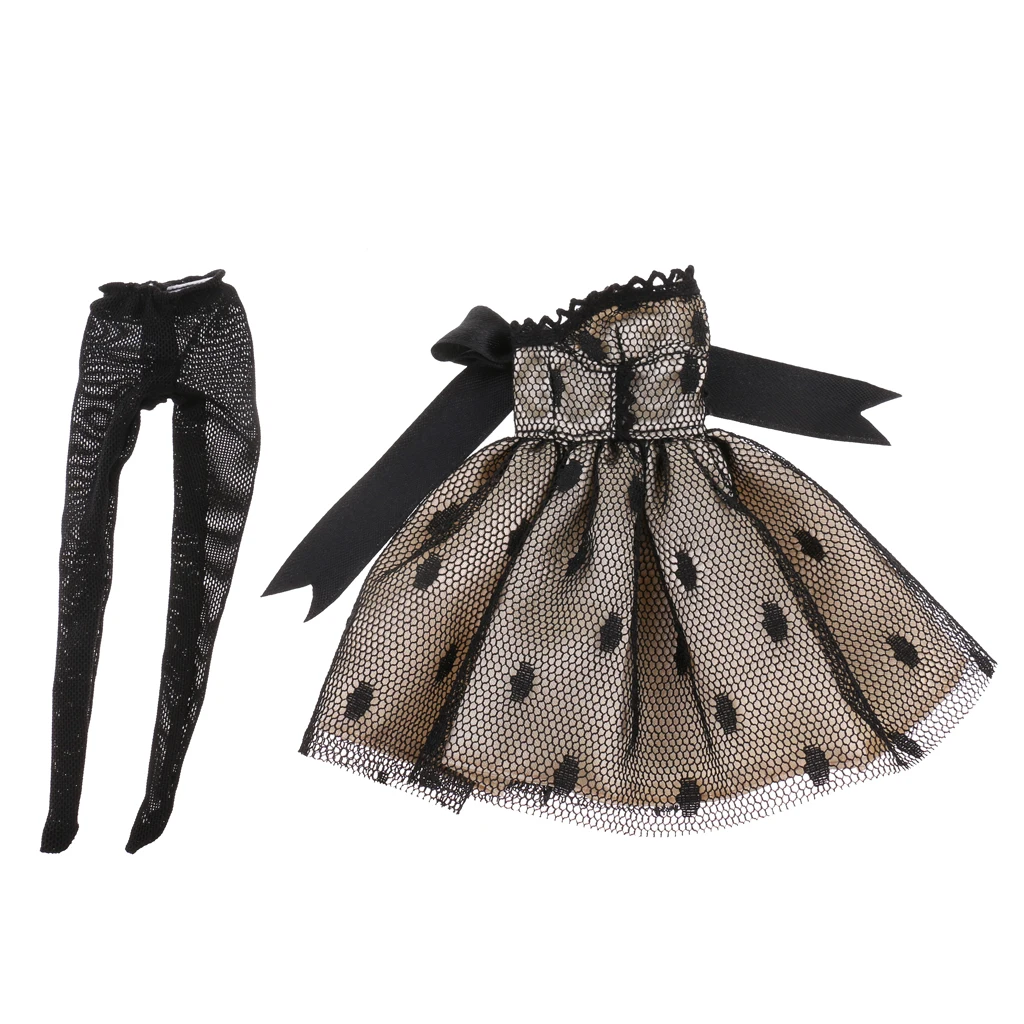 Lovely Two-layer Dress Bowknot Skirt Stocking Suit Clothes for 12