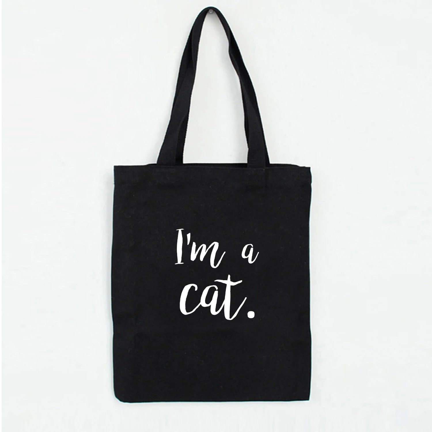 Парусиновые сумки на плечо с надписью «I'm A Cat» и изображением кота, хозяйственная сумка, эко-сумка для покупок, модная повседневная Складная Большая Сумка - Цвет: A176BLACK