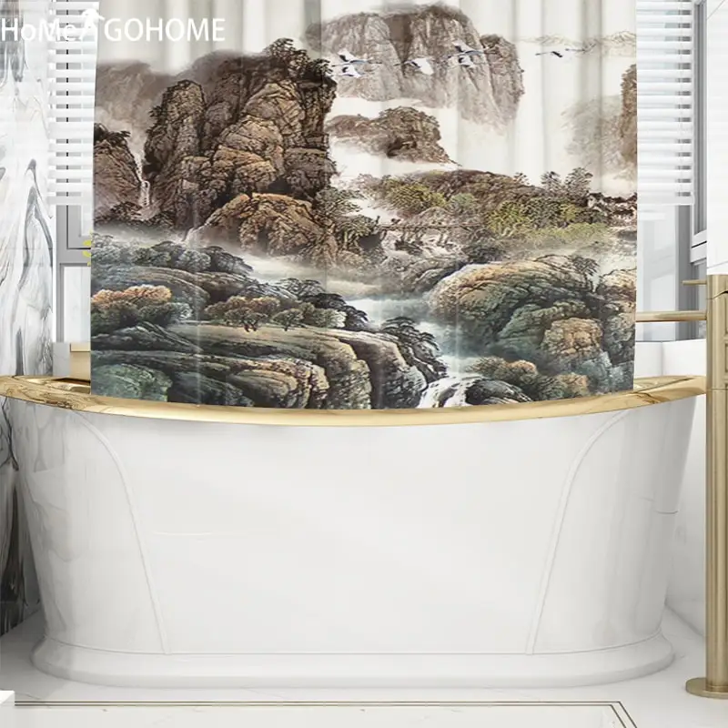 Ink Painting Print Shower Curtain douchegordijn landschap cortinas de bano Art Bath Curtain Waterproof Fabric Bathroom Curtain