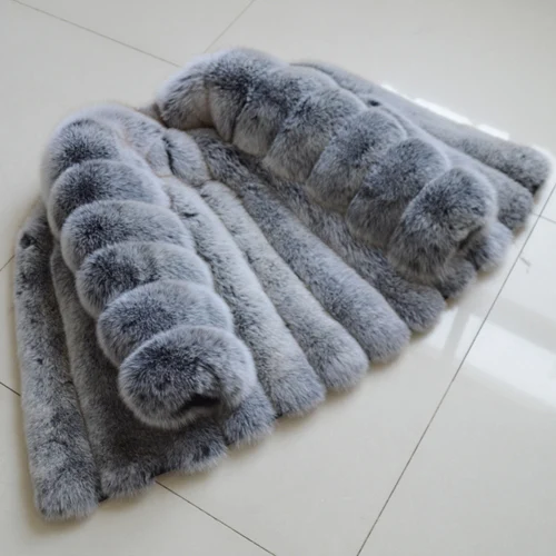frost color Ручная работа, высокое качество, женская шуба из натурального Лисьего меха, длинные рукава, зимняя куртка из натурального Лисьего меха, Роскошный натуральный Лисий мех, верхняя одежда - Цвет: frost color