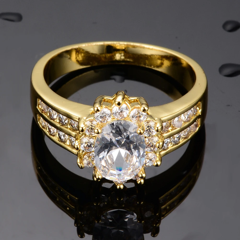 Girls White Crystal Zircon Ring Charm Oval Stone Rings For Women Men Wedding Jewelry Vintage Fashion Yellow Gold Engagement Ring