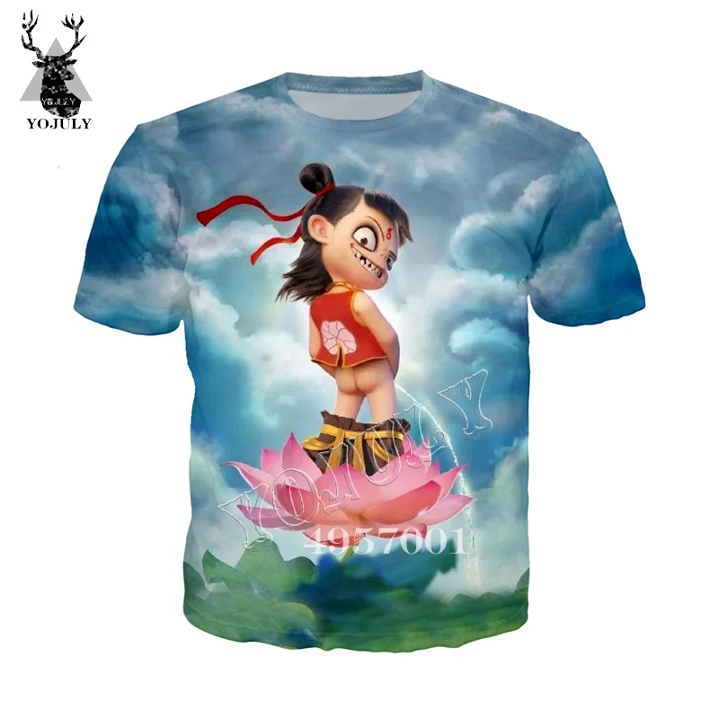 

YOJULY 3D Print Chinese style anime movie NE ZHA Funny T-shirt Unisex Summer Casual Short Sleeve Men Cool Hip hop Tops Y264