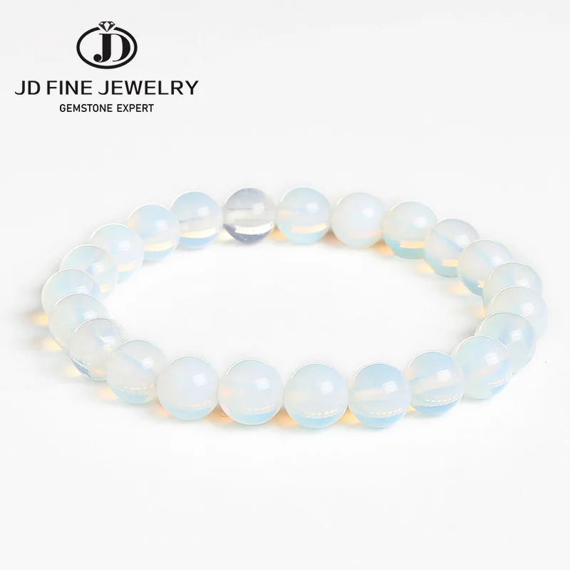 Smooth White Opal Moon Stone Bracelet Stretch Cord Elastic - Image 3
