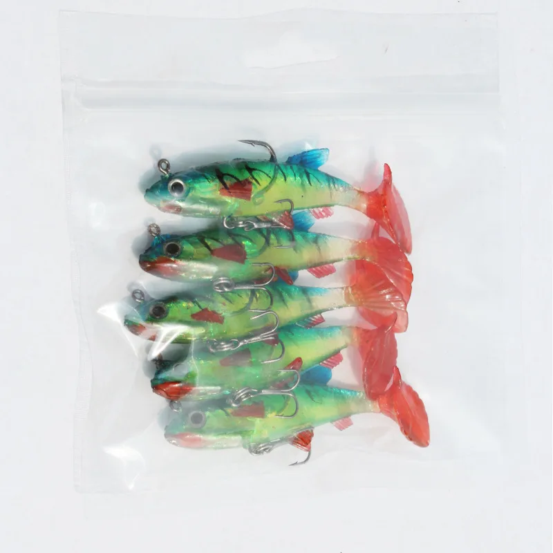 

5Pcs/Lot 3D Eyes Lead Fishing Lures T Tail Soft Fishing Lure With Hook Baits Artificial Bait jig wobblers rubber 14G/9CM